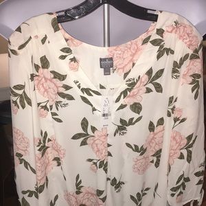 Gauzy semi sheer shabby chic blouse w/big roses